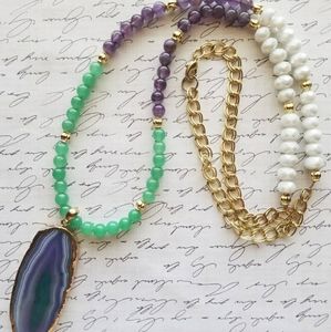 Jade 💚 Amethyst 💜 Gold💛 Long Boho Necklace